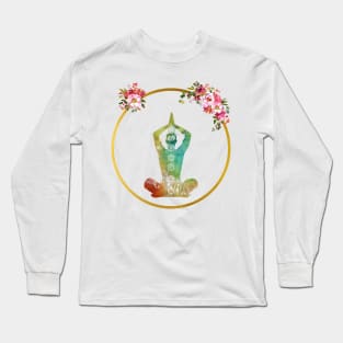 Meditating Man with Hands Raised and Chakras Long Sleeve T-Shirt